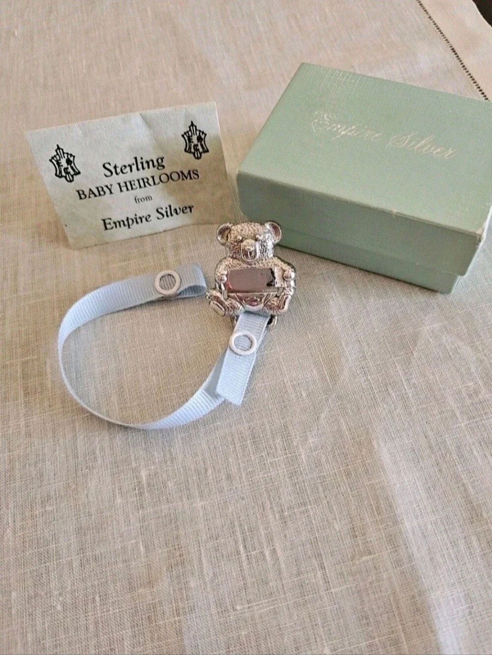 Empire Sterling Silver Teddy Bear Baby Boy Pacifier Clip .925 Blue Engravable